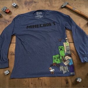 Mojang Minecraft Blue Long Sleeve Shirt Steve Creeper boys XL